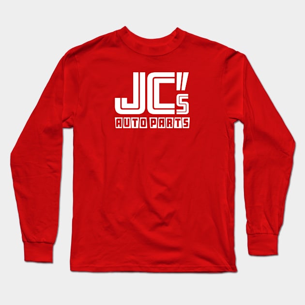 JC Auto Parts - (Single-Sided - White on Solid Color) Long Sleeve T-Shirt by jepegdesign